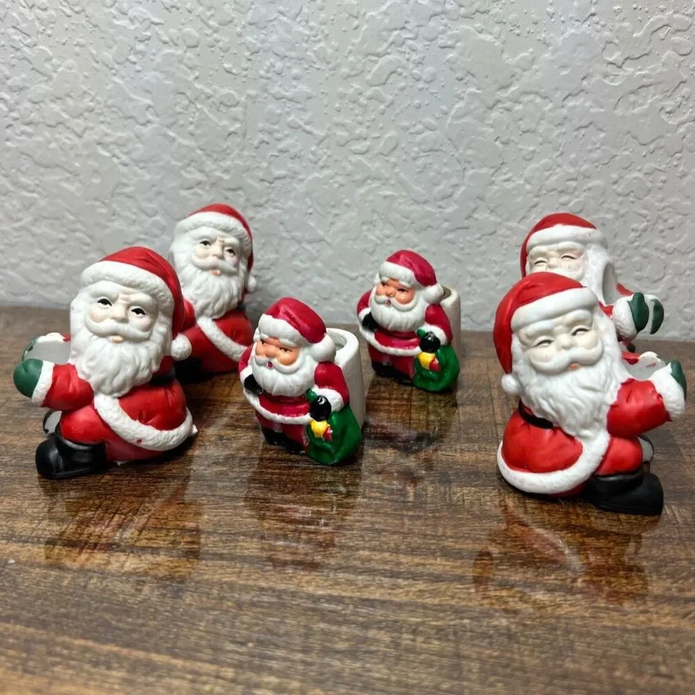 Vintage Santa Tapered Candle Holders Set of 6 Christmas Table Decor Holiday Lot